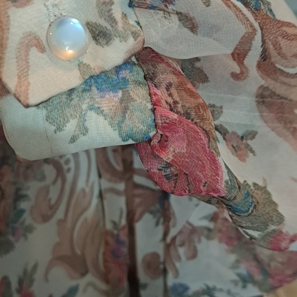 Vintage Lisa Michaels 80's Floral Print Day Dress Long Sleeve Sheer Size 14 - Picture 4 of 14